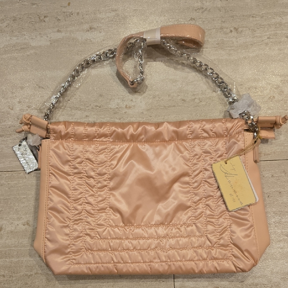 New Vintage Havana Pale Pink Satin Silver Chainlink Shoulder Bag